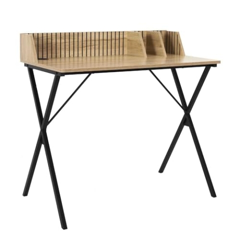 HOME DECO FACTORY, HD0380, Schreibtisch, Modell Klaus, Natural Crush Collection, zeitgenössische Möbel, Tisch und Schreibtisch, Schulschreibtisch, 90 x 84,5 x 50 cm, Braun Schwarz