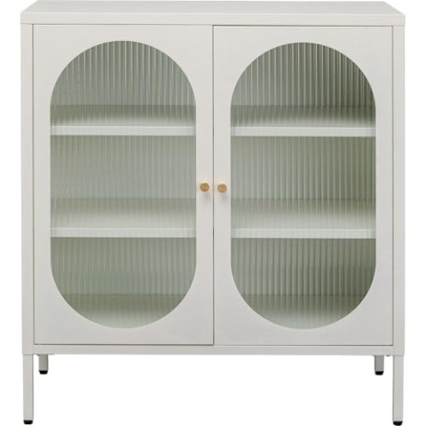 Kare Design Kommode Naxos, Weiß, Kommodenschrank, Aufbewahrung, Stahlgestell, mit 2 Glastüren, Schlafzimmer, 90x80x35 cm (H/B/T)