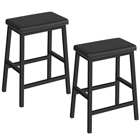 HOOBRO 2er Set Barhocker, Hocker gepolstert, Barstuhl für die Küche, Barhocker Ohne Lehne, 61 cm hoch, für Hausbar, Esszimmer, einfacher Aufbau, Schwarz EBB01MD01
