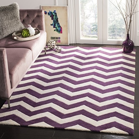 SAFAVIEH Zeitgenössische Teppich für Wohnzimmer, Esszimmer, Schlafzimmer - Chatham Collection, Kurzer Flor, Lila und Elfenbein, 183 X 274 cm