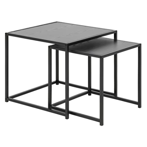 AC Design Furniture Jörn Quadratischer Couchtischsatz, L: 50 B: 50 H: 45 cm, Holz/Metall, Schwarz, Set mit 2 Tischen, Schwarzesche