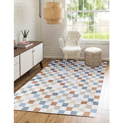 Livabliss Santa Rosa Teppich waschbar in der Waschmaschine - Vintage Teppich waschbar für Wohnzimmer 160x213 cm, Schlafzimmer, Küche - Orientalischer Boho Teppiche, Teppich Groß in Creme, Blau, Orange