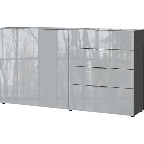 Germania Sideboard 3698-587 GW-Oakland, in Graphit/Silbergrau, mit Glasauflage, 184 x 102 x 42 cm (BxHxT)