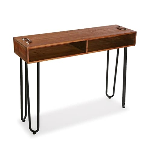 Versa Malak Schmales Möbelstück für den Eingangsbereich oder Flur, Moderner Konsolentisch, Maßnahmen (H x L x B) 35 x 120 x 9,9 cm, Holz und Metall, Farbe: Braun
