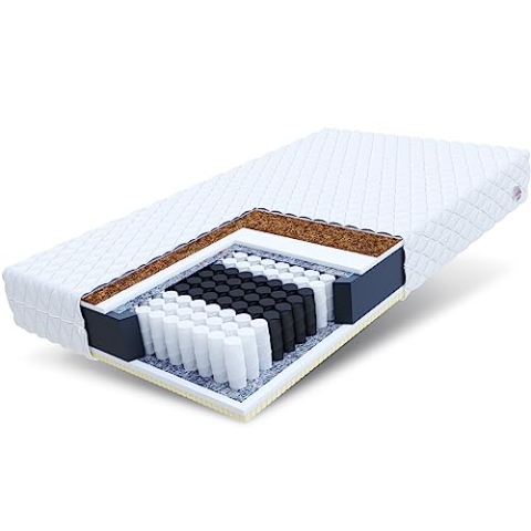 FDM ARDEA Taschenfederkernmatratze 120 x 200 cm Matratze 7-Zonen Polyurethanschaum Latex Kokos Härtegrad H4/H3 (Hart/Mittelhart) Höhe 20 cm Zweiseitig Bezug Abnehmbar Waschbar