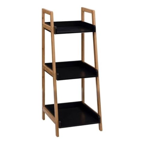 Five – Badezimmer-Regal mit 3 Etagen, aus Bambus und Holz, Schwarz, Höhe 88,5 cm