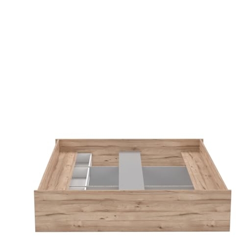 Forte VANKKA Bett 190, Modernes Bett mit 3 Schubladen, Weißes Bettgestell, Liegefläche: 180 cm x 200 cm, Holzwerkstoff, Stabeiche Holzdekor/Weiß, 190,5 cm breit x 43 cm hoch x 204,9 cm tief