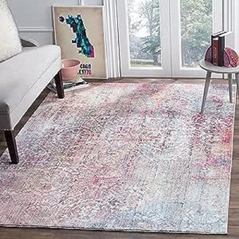 SAFAVIEH Traditionell Teppich für Wohnzimmer, Esszimmer, Schlafzimmer - Bristol Collection, Kurzer Flor, Pink und Multi, 155 X 229 cm