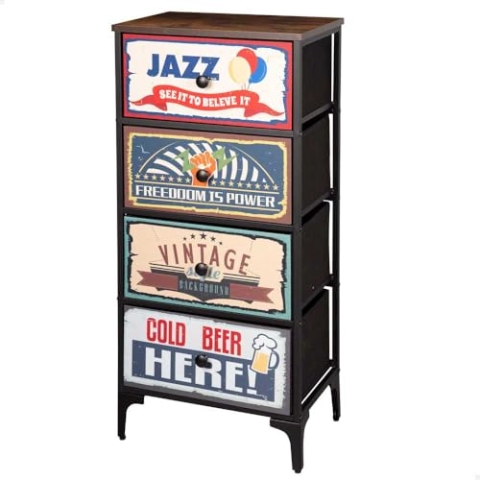 AKTIVE Max Home Mehrzweck-Schlafzimmerkommode, Retro- und Vintage-Grafiken, 4 leichte Stoffschubladen, 45 x 30 x 89 cm, Stahlrahmen, Holzplatte, Nachttische, Wohnzimmermöbel (18401)