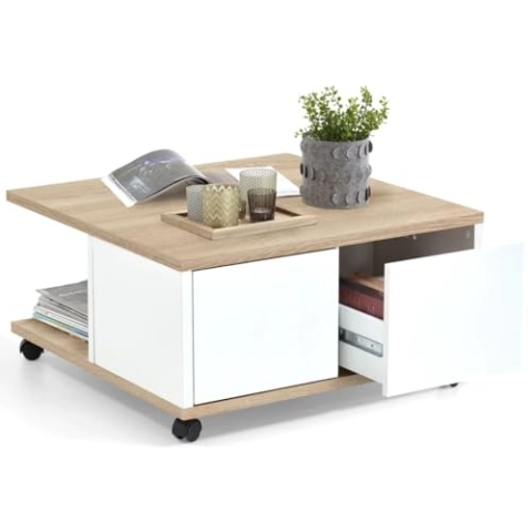 FMD Möbel, 659-001E Twin 1 Couchtisch, spanplatte, eiche / weiß edelglanz, maße 70.0 x 70.0 x 36.0 cm (BHT)