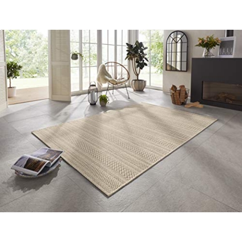 ELLE Decoration Arras In- und Outdoor Teppich – Handmade-Look Modernes Design Flachgewebe – Wetterfest für Terrasse, Balkon, Wohnzimmer, Küche, Büro und Schlafzimmer in Naturbraun, 160x230cm