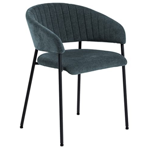 AC Design Furniture Anna Esszimmerstühle 2er Set, Weiche Esszimmerstühle mit Chenille Effekt, Küchenstühle, Lounge Esszimmerstühle mit Armlehnen, Dunkelblaue Polsterstühle mit Schwarzen Metallbeinen