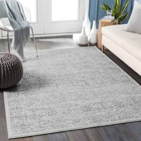Livabliss Palermo Vintage Teppich groß - Orientalischer Teppich Wohnzimmer 140x200 cm, Esszimmer, Schlafzimmer - Boho Teppich, Kurzflor Teppich für einfache Pflege - Muster Teppich in Elfenbein, Grau