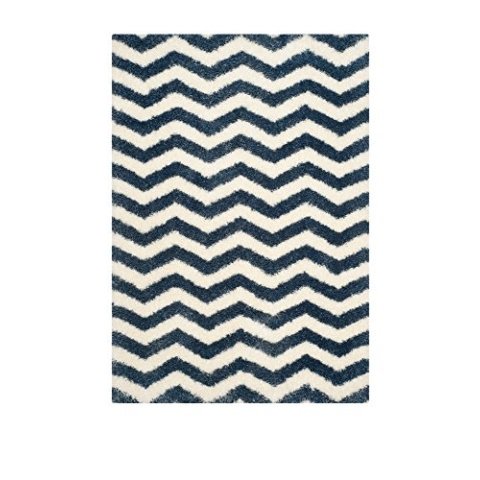 SAFAVIEH Zottelig Teppich für Wohnzimmer, Esszimmer, Schlafzimmer - Montreal Shag Collection, Hoher Flor, Elfenbein und Blau, 201 X 201 cm