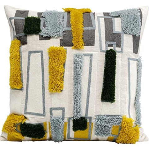 Kare Design Kissen Geometric Gold, Dekokissen mit Füllung, mit Reißverschluss, Wurfkissen, geometrisches Muster, Zierkissen, Sofakissen, abnehmbarer Bezug, Woll- und Baumwollanteil, 45x45cm