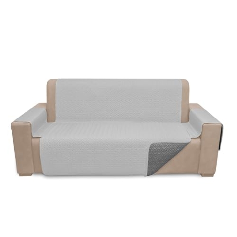 Belum Sofabezug, wendbar, Mikrosatin, Stahl-Silber, 4-Sitzer, gepolsterter und Verstellbarer Sofabezug, Sofaüberwurf für 4-Sitzer, Rückenlehne 200 cm