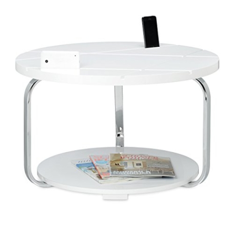 Relaxdays Couchtisch mit Tablethalterung HBT: 42 x 70 x 70 cm großer runder Holztisch mit Rollen als Halter für Smartphones und Tablets moderner Tisch als Wohnzimmertisch und Tabletständer, weiß