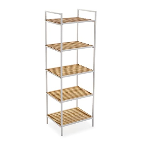 Versa Willow Möbel für das Bad, Organisationsregal mit 5 Fächern, Maßnahmen (H x L x B) 120 x 32,5 x 39 cm, Bambus und Metall, Farbe: Weiß