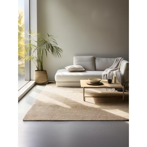 Hanse Home Jute Teppich – Natur Wohnzimmerteppich aus 100% Jute - Handgewebt & Natürlich – Boho Naturfaser Juteteppich für Wohnzimmer, Schlafzimmer, Esszimmer – Natur Gold, 120x170cm