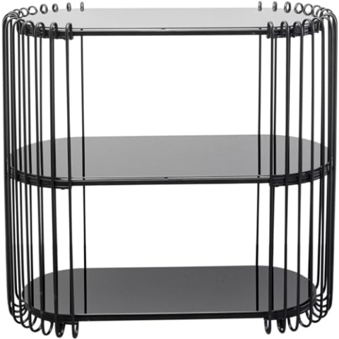 Kare Design Konsole Wire Schwarz, Silber/Schwarz, ESG Sicherheitsglas Böden, Sideboard mit Stauraum, 2 Etagen, Sideboard für Wohnzimmer, Ablage für Flur, Stahl Gestell, 78x81x37 cm (H/B/T)
