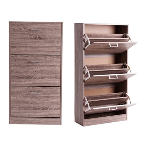 Last Deco Schuhschrank für den Eingangsbereich, Henche | Schuhschrank aus Holz (Braun, 60 x 117 x 24 cm)