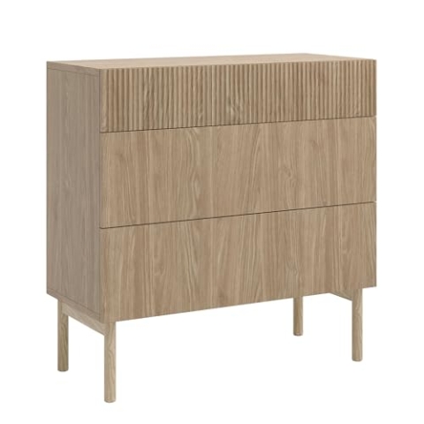 Selsey Kommode Aufbewahrungsschrank 3 Schubladen Schrank Schubladenschrank Push to Open 90 cm Nolie Eiche Geölt