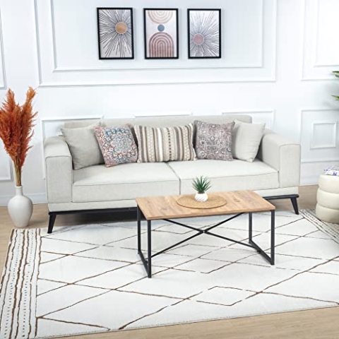 Livabliss Linkka Teppich Wohnzimmer Boho - Großer Schlafzimmer 160x213 cm - Esszimmer Mit Geometrischem Muster, Skandinavischer Modern in Creme, Orange, Braun