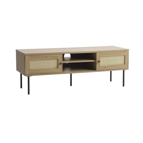 TV-Schrank, Fernsehtisch mit 2 Türen, 120 cm lang, TV-Regal für Fernseher bis zu 55 Zoll, verstellbare Ablagen, für Wohnzimmer, Esszimmer, Schlafzimmer, Kabelloch, polyrattan, Melaminoberfläche