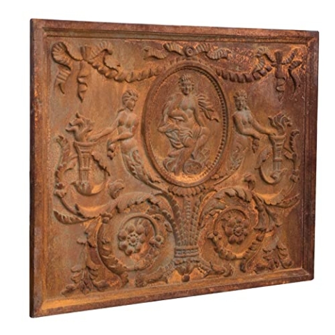 Biscottini Kaminplatte aus Gusseisen, geprägt, Funkenschutz, Kamin, Kaminabdeckung, 81 x 2 x 65 cm, natürlicher Rost, 81x2x65 cm