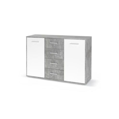 Forte ANTUZA Sideboard 206, Kommode mit 4 Schubladen und 3 Türen, rustikaler Stil, Holzwerkstoff, Old-Wood Vintage Holzdekor/Betonoptik Dunkelgrau, 206,1 cm breit x 86,3 cm hoch x 41,6 cm tief