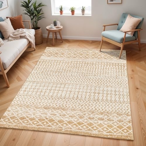 Livabliss Nice Teppich Wohnzimmer Boho, großer Teppich Schlafzimmer 200x275 cm - Teppich für Esszimmer mit geometrischem Muster, Skandinavischer Wohnzimmerteppich modern in Creme, Taupe, Braune
