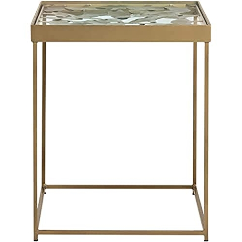 SAFAVIEH Modern Accent Table with Iron Legs, in Antique Brass, 41 X 41 X 50.8