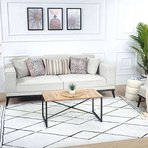 Livabliss Linkka Teppich Wohnzimmer Boho, großer Teppich Schlafzimmer 200x275 cm - Teppich für Esszimmer mit geometrischem Muster, Skandinavischer Wohnzimmerteppich modern in Schwarz und Creme