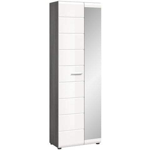xonox.home Garderobe Salsa Garderobenschrank Schrank Front weiß Hochglanz MDF TZ Korpus rauchsilber Nb.ca.60x192x37 cm