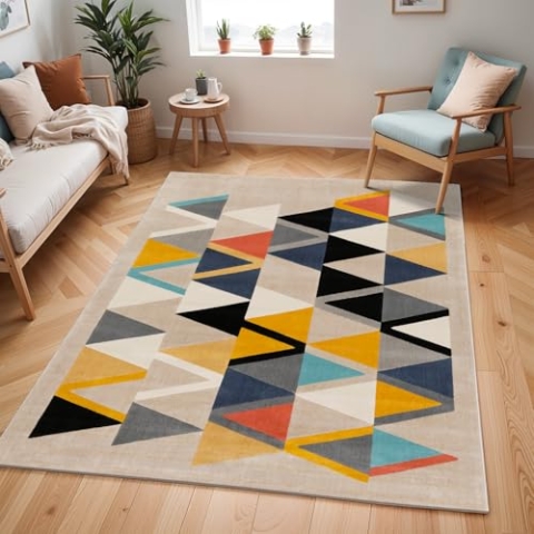 Livabliss Marietta Teppich Wohnzimmer Boho - Großer Schlafzimmer 160x220 cm - Esszimmer Mit Geometrischem Muster, Skandinavischer Modern in Beige, Orange, Grau