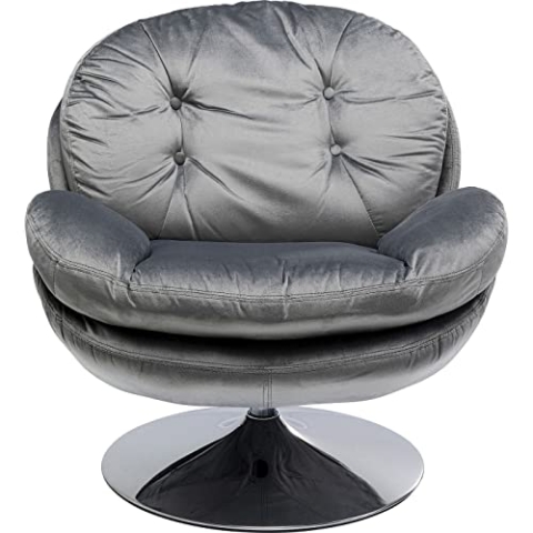 Kare Design Drehsessel Cosy, Grau, Sessel, Polstersessel, Samtoptik, Stahl Fuß, 360 Grad drehbar, Retro Look, 84x81x83 cm (H/B/T)