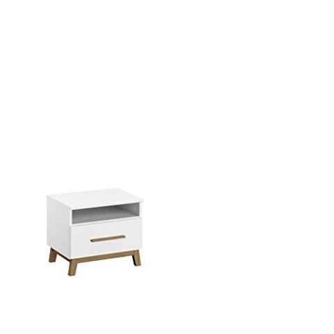 Rauch Möbel Carlsson Nachttisch in Weiß, Griffe/Füße Eiche Massiv, Nachttisch inklusive Schublade, BxHxT 47x41x42 cm