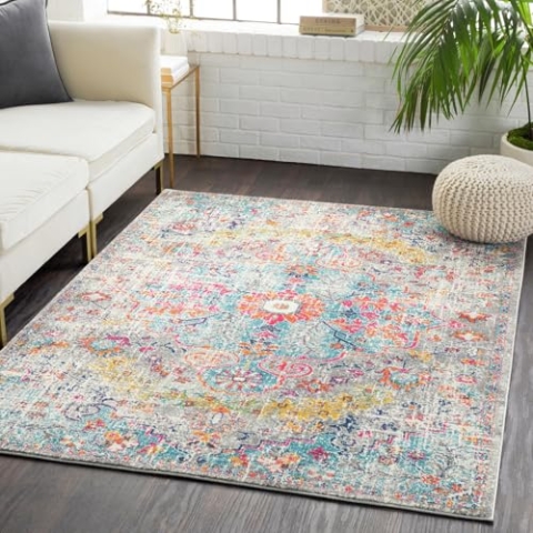 Livabliss Asmara Vintage Teppich groß - Teppich Wohnzimmer 120x170 cm, Esszimmer, Schlafzimmer - Orientalischer Teppich Boho Style - Carpet Living Room, Bunter Muster, Grau und Orange