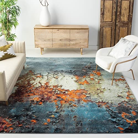 SAFAVIEH Zeitgenössische Teppich für Wohnzimmer, Esszimmer, Schlafzimmer - Glacier Collection, Kurzer Flor, Blau und Multi, 122 X 183 cm