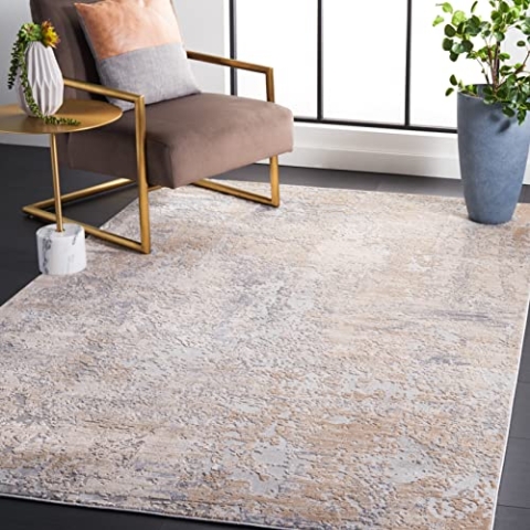 SAFAVIEH Abstrakt Teppich für Wohnzimmer, Esszimmer, Schlafzimmer - Invista Collection, Kurzer Flor, Grau und Creme, 160 X 229 cm
