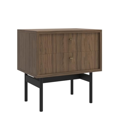 Selsey Nachttisch Beistellschrank Beistelltisch Nachtschrank 55 cm Mit 2 Schubladen Carini Walnuss Stahlrahmen Olar