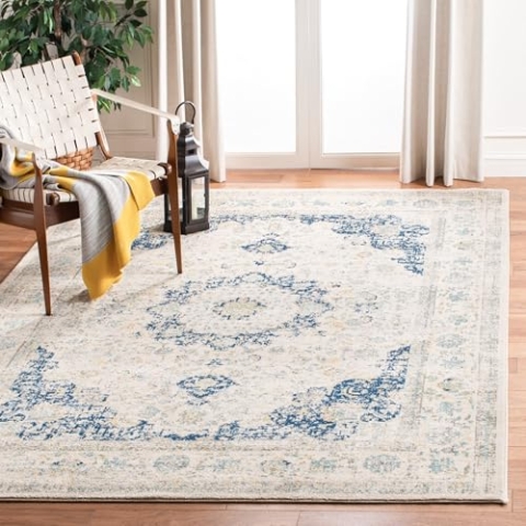 SAFAVIEH Traditionell Teppich für Wohnzimmer, Esszimmer, Schlafzimmer - Evoke Collection, Kurzer Flor, Elfenbein und Blau, 201 X 274 cm