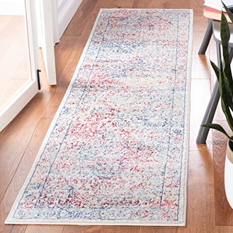 SAFAVIEH Übergangs Teppich für Wohnzimmer, Esszimmer, Schlafzimmer - Brentwood Collection, Kurzer Flor, Elfenbein und Blau, 61 X 244 cm