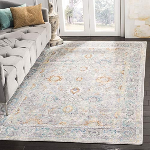SAFAVIEH Boho Teppich für Wohnzimmer, Esszimmer, Schlafzimmer - Mystique Collection, Kurzer Flor, Grau und Multi, 152 X 244 cm