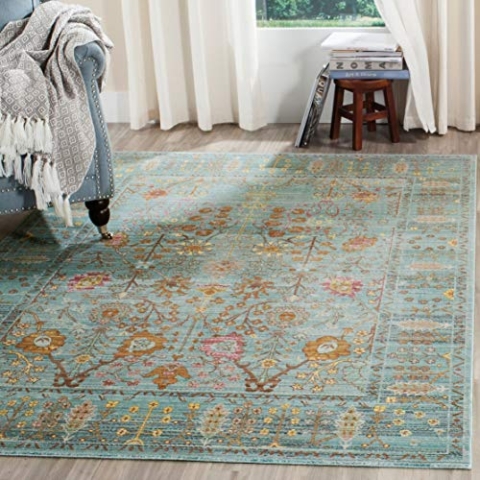 SAFAVIEH Boho Teppich für Wohnzimmer, Esszimmer, Schlafzimmer - Valencia Collection, Kurzer Flor, Stahlblau, 152 X 244 cm