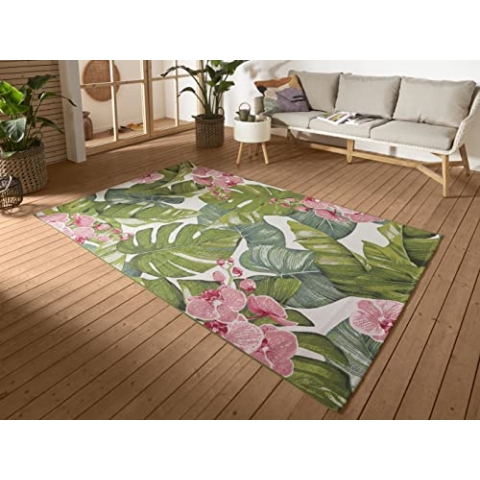 Hanse Home Tropical In- & Outdoor Teppich – Flachgewebe Aussenteppich, Jungel Florales Palmen Design, ÖKO-TEX Wetterfest & UV-beständig für Balkon, Terrasse, Garten, Wohnzimmer - Bunt, 120x180cm