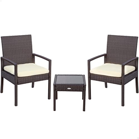 Aktive 61068 Gartenmöbel-Set aus Rattan, Terrassenmöbel, Outdoor-Möbel, inklusive 2 Gartensesseln mit gepolstertem Kissen und 1 Tisch, Außenterrasse, dunkelgrau, Dunkel