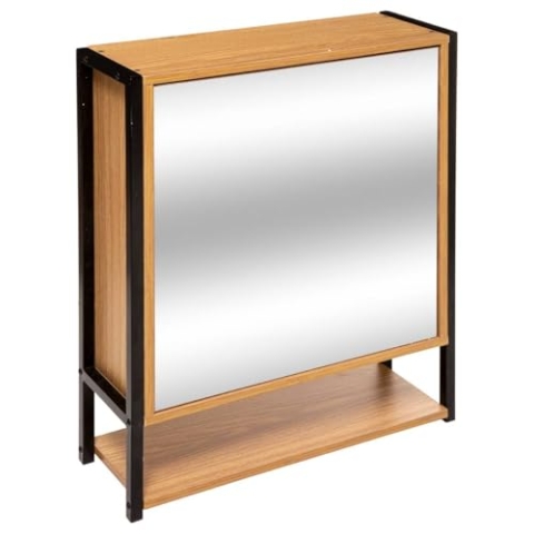 Hochschrank für Badezimmer, Spiegel, Tribecart 5Five – Natur
