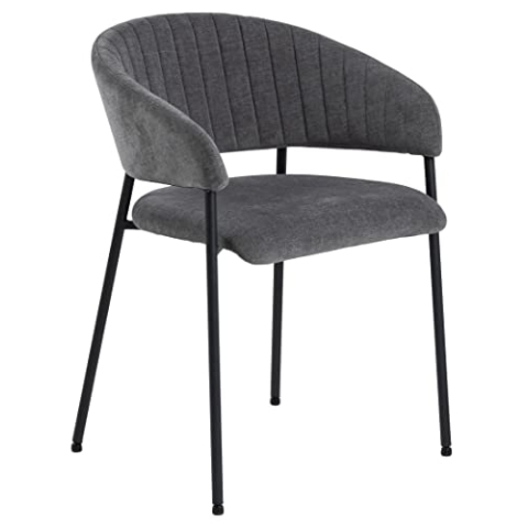 AC Design Furniture Anna Esszimmerstühle 2er Set, Weiche Esszimmerstühle mit Chenille Effekt, Küchenstühle, Lounge Esszimmerstühle mit Armlehnen, Dunkelgraue Polsterstühle mit Schwarzen Metallbeinen