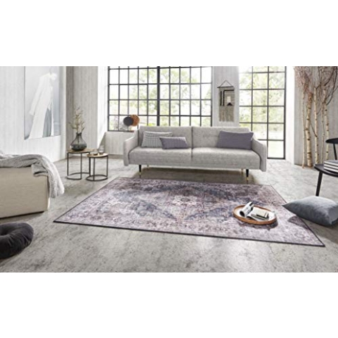Nouristan Asmar Teppich – Wohnzimmerteppich Orient-Touch Detailiertes Muster Florales Kurflor Flachgewebe Teppich für Esszimmer, Wohnzimmer, Schlafzimmer – Grau, 80x150cm